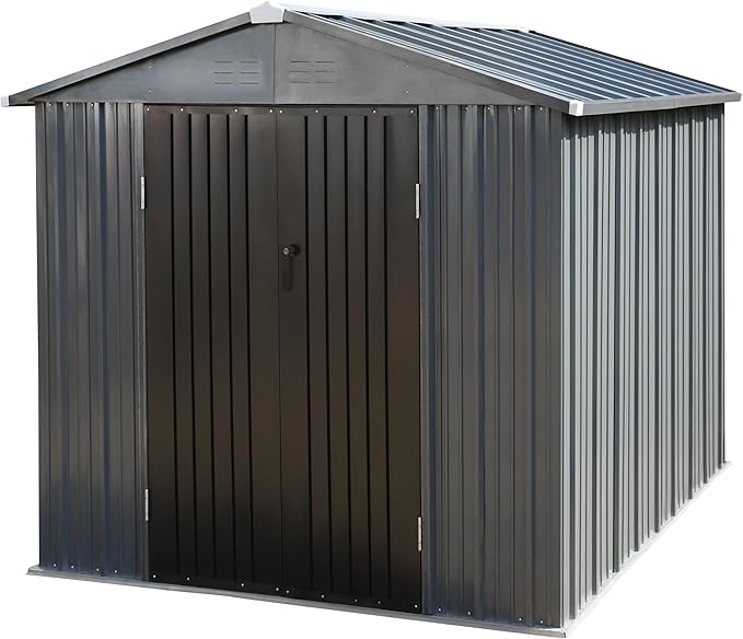 VEIKOU 8x10FT Outdoor Storage Shed with Thickened Galvanized Steel, Metal Storage Shed with Lockable Door & Air Vents, Garden Tool Metal Shed for Patio Garage Yard, Gray