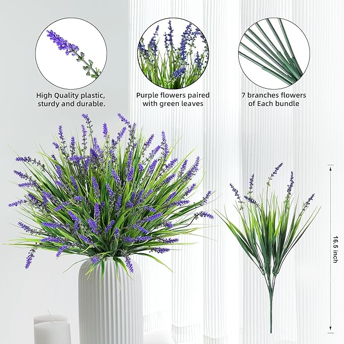 Ivydale Artificial Plants Fake Flowers Monkey Grass for Outdoors,UV Resistant Realistic 10PCS Purple Faux Greenery Shrubs Bushes for Home Garland Porch Patio Balcony Planter Yard Office Pathway