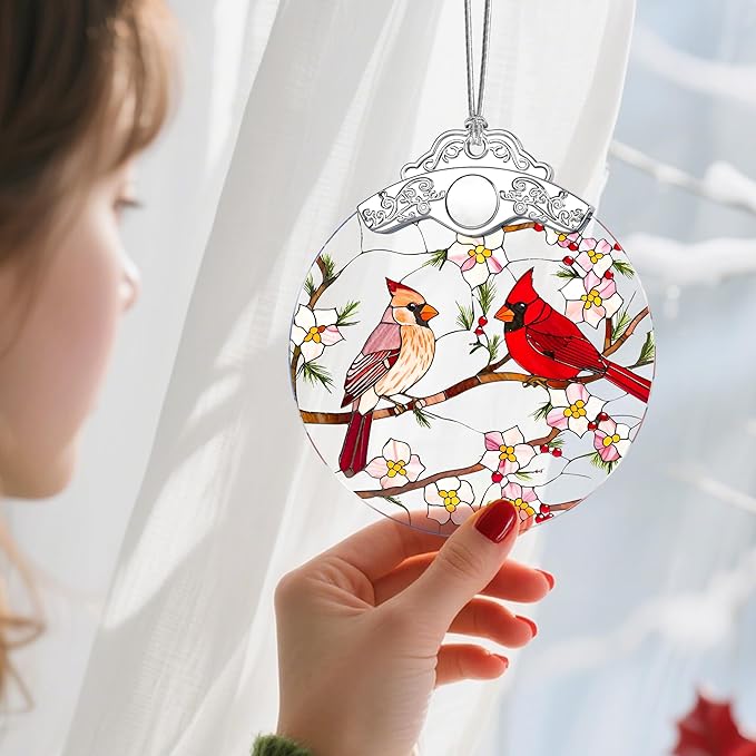 Stained Glass Ornament, Cardinal Christmas Ornaments, Christmas Tree Ornaments, Holiday Ornament & Festive Home Decor, Exquisite Party Gifts for Bird Lovers & Cardinal Gifts