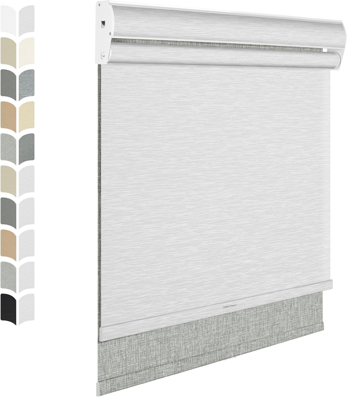 BERISSA Cordless Dual Roller Shades With Cassette Valance, Blackout and Light Filtering, Day and Night for Home Office Door - Linen Grey and White, 39 W x 64" H
