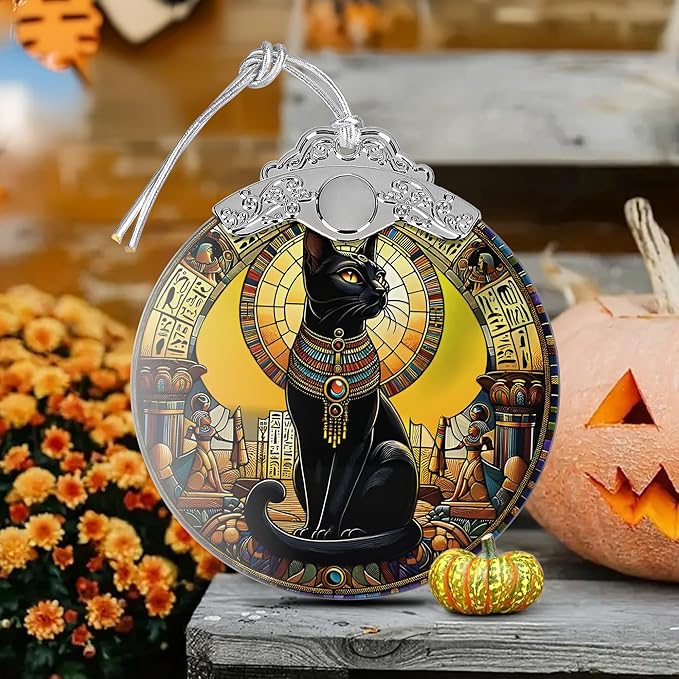 2025 Ornaments for Christmas Tree, Zmoicky Stained Glass Hanging Ornament, Christmas Ornaments Clearance, Gift Exchange Ornament, Bauble Present - Exotic Black Cat