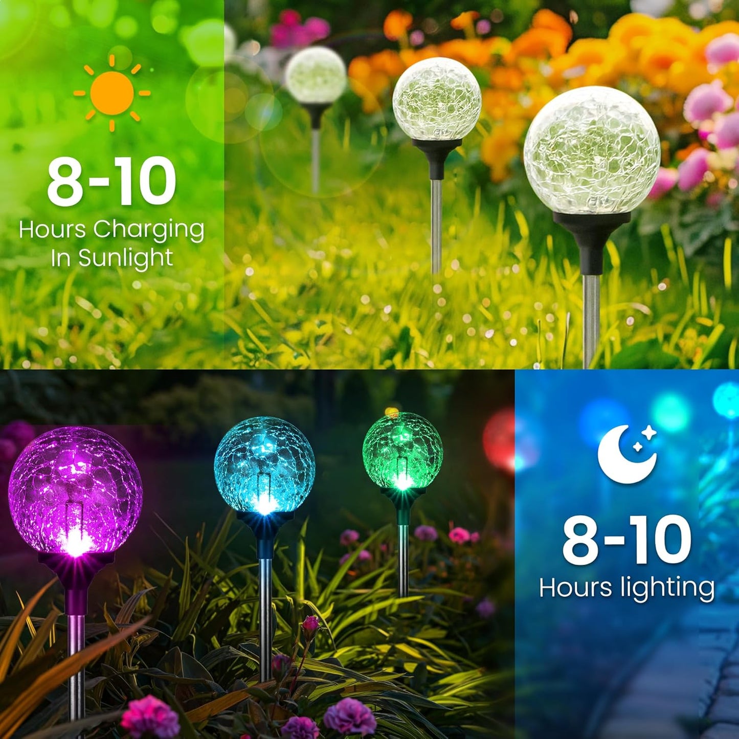 Gigalumi Solar Garden Lights 6 Pack, Solar Globe Lights Outdoor Waterproof, Solar Lights Outdoor Decorative for Yard, Multi-Colored Changing Garden Globes Cracked Glass Ball with LED Lights