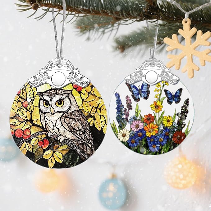 Owl Ornament, Stained Glass Christmas Decorations, Christmas Ornaments for Tree, Holiday Ornament, Gifts for Owl Lovers, Holiday Party Gifts, Gift Ideas & Xmas Gift