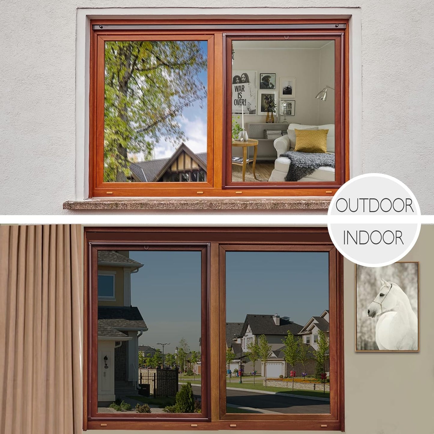 HIDBEA One Way Privacy Window Film, Daytime Mirror Reflective Heat Control UV Sun Blocking Non-Adhesive Static Cling Window Tint for Home and Office (Black-Silver, 35.4 Inch × 6.5 Feet)