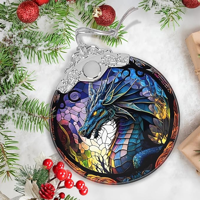 Stained Glass Dragon Christmas Ornament - Holiday Home Decor - Tree Decoration - Gift Exchange Idea
