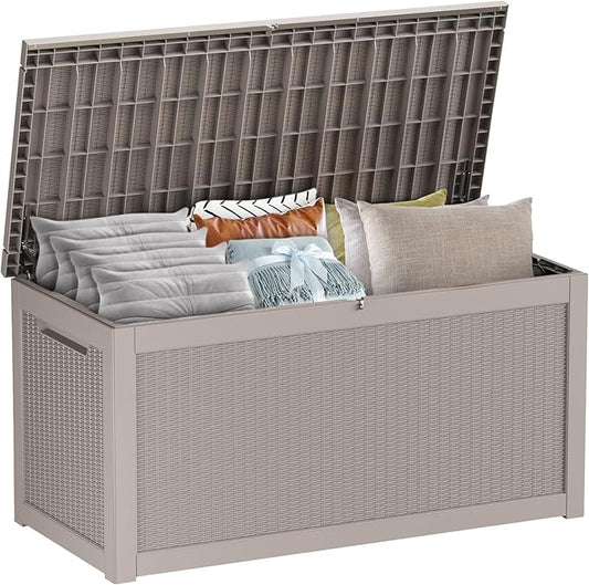 261 Gallon Outdoor Storage Box - Waterproof Patio Furniture, Garden Tools, Cushions, Pool Accessories Outside Storage Resin Box,Grey