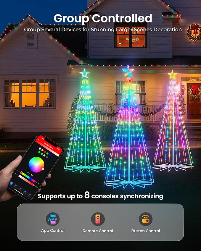 Smart Christmas Cone Tree LED Lights, 7ft 295 Music Sync with Remote APP and Pattern, Local Control and Text Displayable, 16 Million Colors Light Show Tree for Indoor Outdoor Decorations