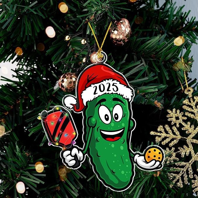 Pickleball Pickle Ornament - Ideal Christmas Pickleball Gift for Family, Funny Tree Decoration for Sport Enthusiasts, Great Stocking Stuffer, Unique for Pickleball Players