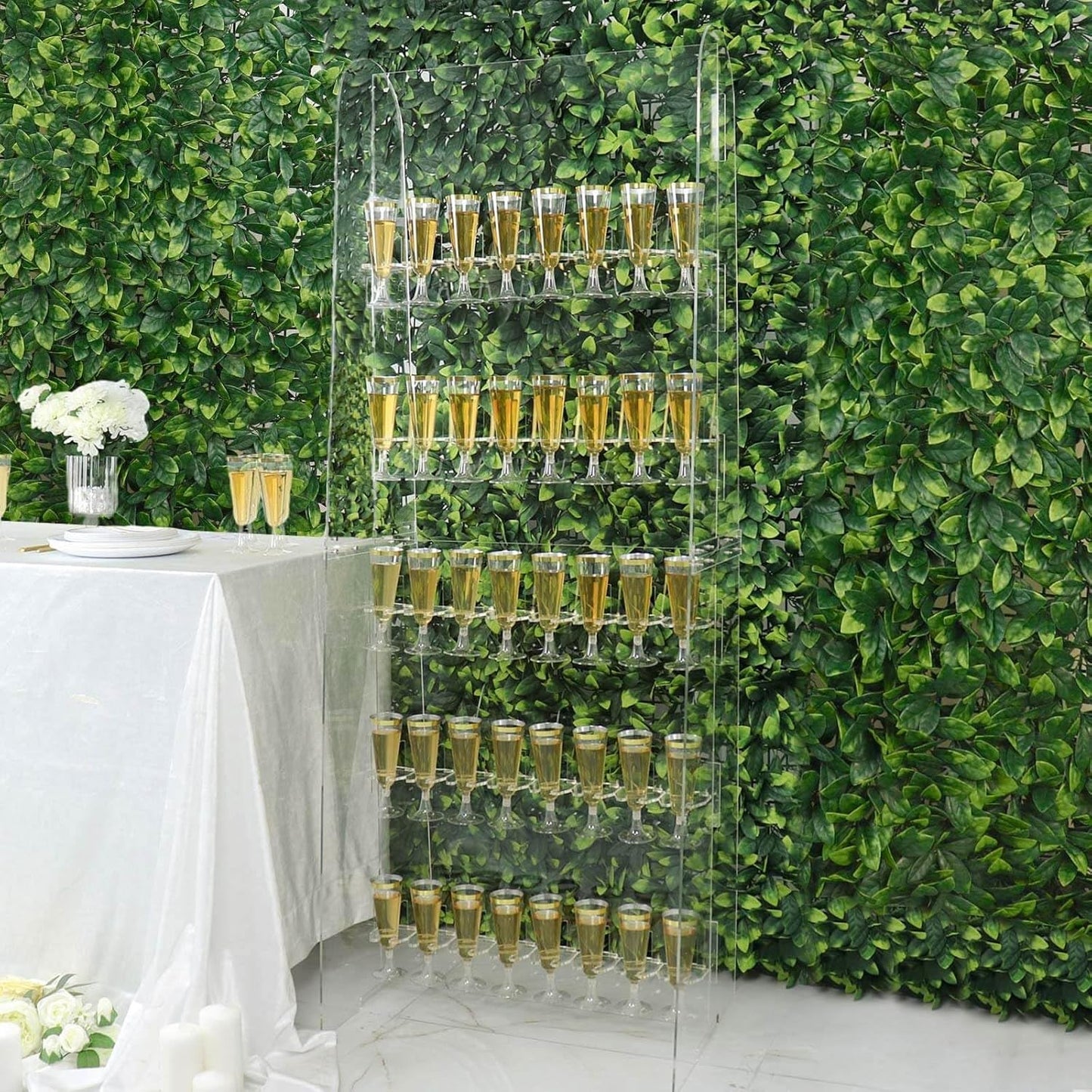 Tableclothsfactory 5ft Clear Acrylic 5-Tier Wine Glass Stemware Rack, Champagne Flute Holder Wall Stand