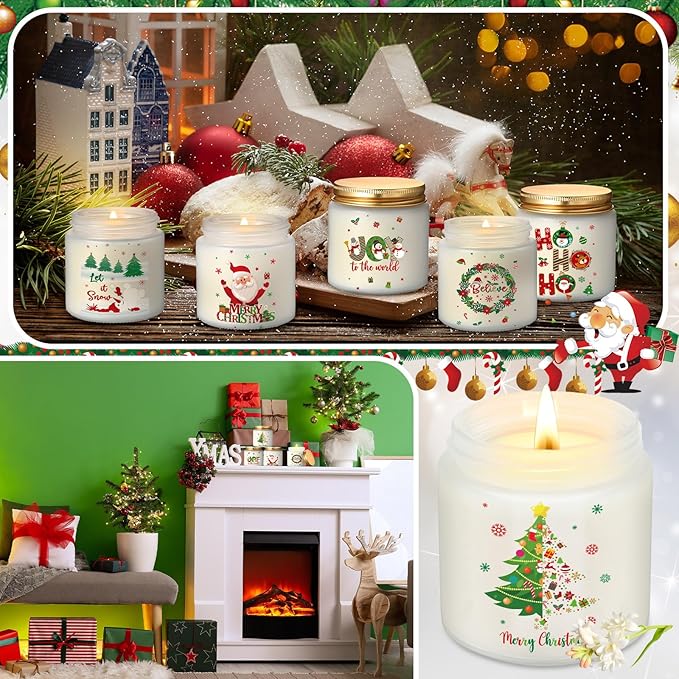 6 Pcs Christmas Scented Candle Gift Set Bulk 3.5 oz Palm Wax Jar Candles for Home Xmas Holiday Winter Merry Christmas Cute Small Gift Stocking Stuffers for Women Men, 6 Scents