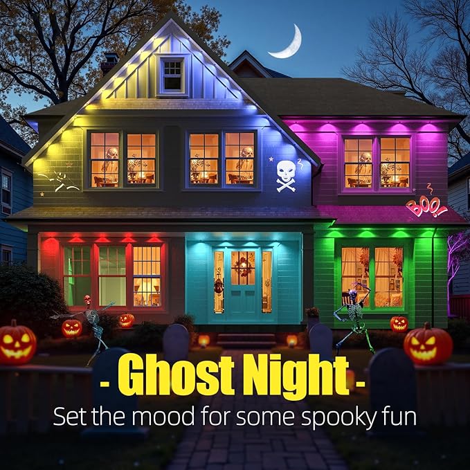 Permanent Outdoor Lights, 150ft RGB+IC Smart LED Eaves Lights, IP67 Waterproof Outdoor Lighting with App/Remote Control for Christmas, Halloween, Holiday, Daily, Party, Ideal for House Roof