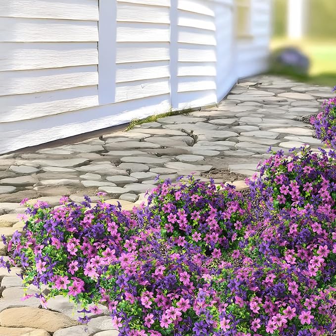Homsunny Artificial Mums Fake Flowers for Outdoors Decor, 12 Bundles Faux Plants Silk Daisy Flower Outside UV Resistant Decoration for Home Window Patio Porch Yard(Purple)