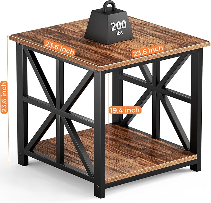 GreenForest End Table with 2-Tier Storage Shelf, 24 inch Large Side Table for Living Room, Modern Nightstand for Bedroom Bedside Office Farmhouse, Walnut