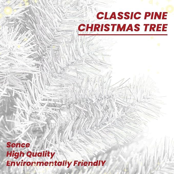 9FT Artificial Christmas Tree, Full Premium Hinged Artificial Pine Tree with Sturdy Metal Stand 1850 Branch Tips,White