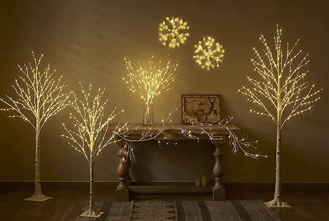 Hairui Lighted Birch Tree with 200L Multi Color and Warm White Fairy Lights 8 Functions 4FT, White Twig Tree with Lights for Indoor Outdoor Home Party Christmas Easter Decoration
