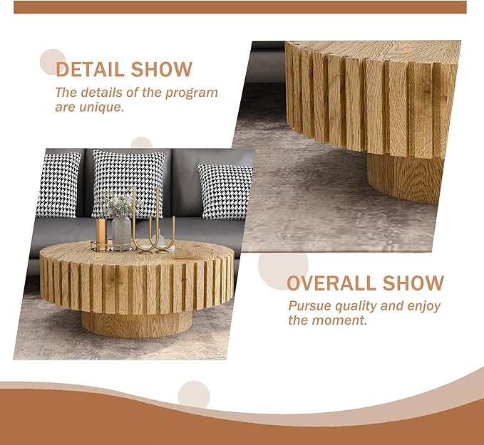 WILLIAMSPACE 31.4" Round Coffee Table for Living Room, Modern Wood Drum Center Table, Accent Side Tea Table for Apartment, Natural Wood Texture, Stable & Durable, Easy to Assemble - Natural