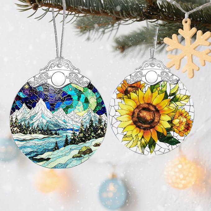 Stained Glass Ornament, Christmas Ornaments, Christmas Decorations for Tree, Holiday Ornament, Gifts for Nature Lovers, Holiday Party Gifts, Gift Ideas & Xmas Gift - Mountain Landscape