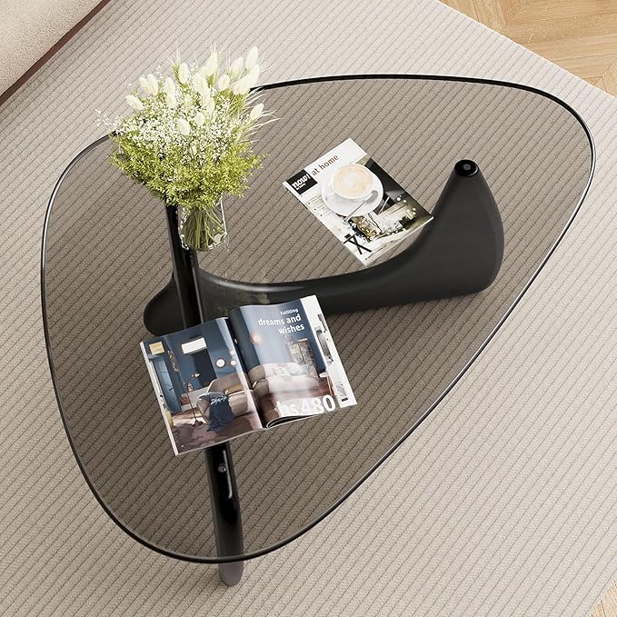 Modern Glass Coffee Table, Mid Century Triangle Coffee Table for Living Room Bedroom Reception Office Tables