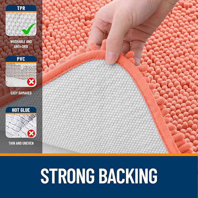 OLANLY Bathroom Rugs 30x20, Extra Soft Absorbent Chenille Bath Rugs, Rubber Backing Quick Dry, Machine Washable Bath Mats for Bathroom Floor, Tub and Shower, Home Decor Accessories, Coral
