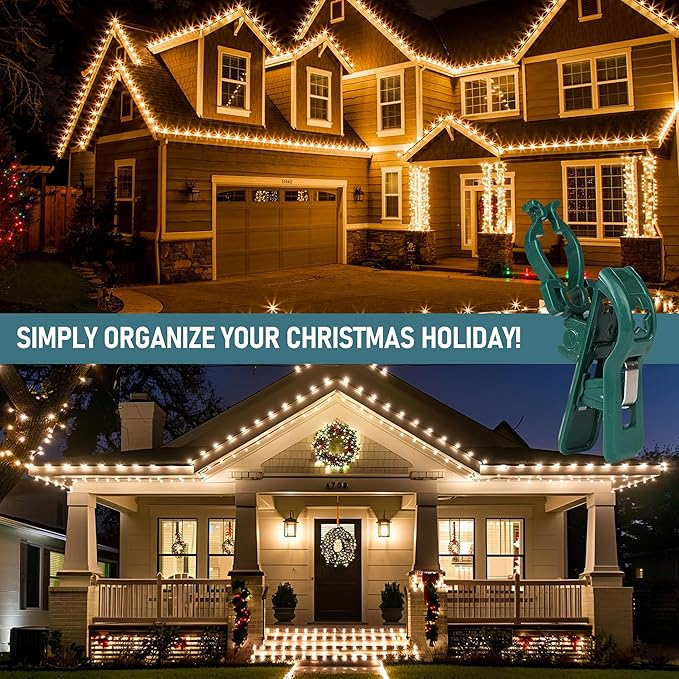 Dazzle Bright C7 C9 Christmas Lights Spring Clips, 50 Pack Universal Holiday Lights Quick Spring Clips, E12, E17 Shatterproof Weatherproof Clips for Outdoor Shingle Gutter Roof Fence