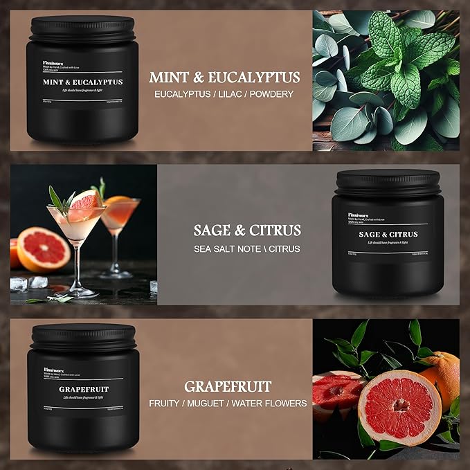 9 Pack Scented Candles Set Gifts for Men, Aromatherapy Candle Set with Scents (Mint & Eucalyptus/Sage & Citrus/Grapefruit) - Gift for Dad, Boyfriend, Birthday, Father’s Day,Christmas Gifts