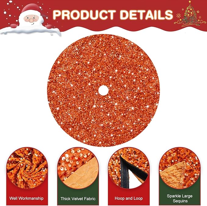 Orange Christmas Tree Skirt 60 Inch Sequin Fall Trees Skirt Christmas Velvet Tree Skirt Large Christmas Trees Skirts Thanksgiving Tree Skirt Sparkle Trees Cover Skirts for Holiday Party