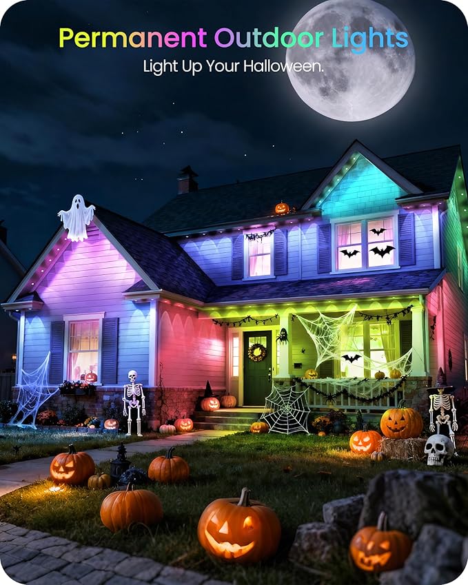 Permanent Outdoor Lights, 150 FT RGB & White Eaves Light with 72 LED Lights, App/Remote Control, IP65 Waterproof Christmas String Lights for Daily, Festival, Party, Holiday Decor W04EL05