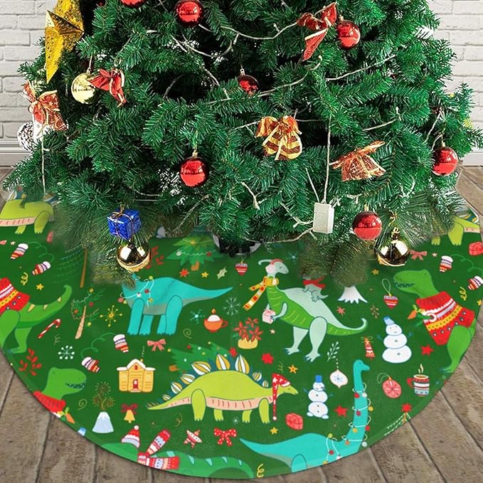 Cute Christmas Dinosaur Christmas Tree Skirt 36 Inches Animal Tree Skirt Xmas Tree Mat Holiday Party Supplies Christmas Tree Decorations
