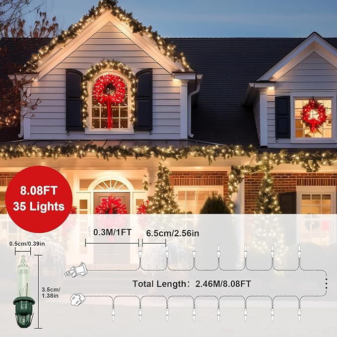 New One Christmas Lights 5 Pack, 35 Lights 8.08FT Christmas Tree Lights with Green Wire, Warm White Twinkle Lights, UL Listed for Indoor Outdoor Patio Garden Party Yard Wedding Decoration