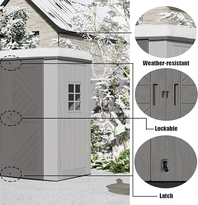 6×3.5 FT Storage Shed with Floor,HDPE Resin Outdoor Storage Shed Weather Resistant,Garden Sheds with Windows for Home/Garden Tools/Backyard/Lawn Mower/Bike Storage(Gray)