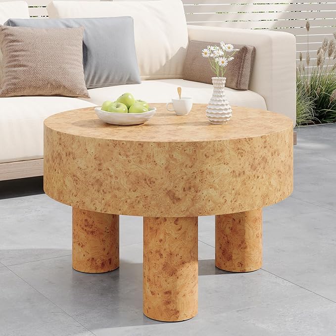 Tribesigns 31.5-Inch Round Coffee Table for Living Room, Modern Circle Center Cocktail Tea Table with Burl Texture & Sturdy Legs, for Home Apartment Small Space