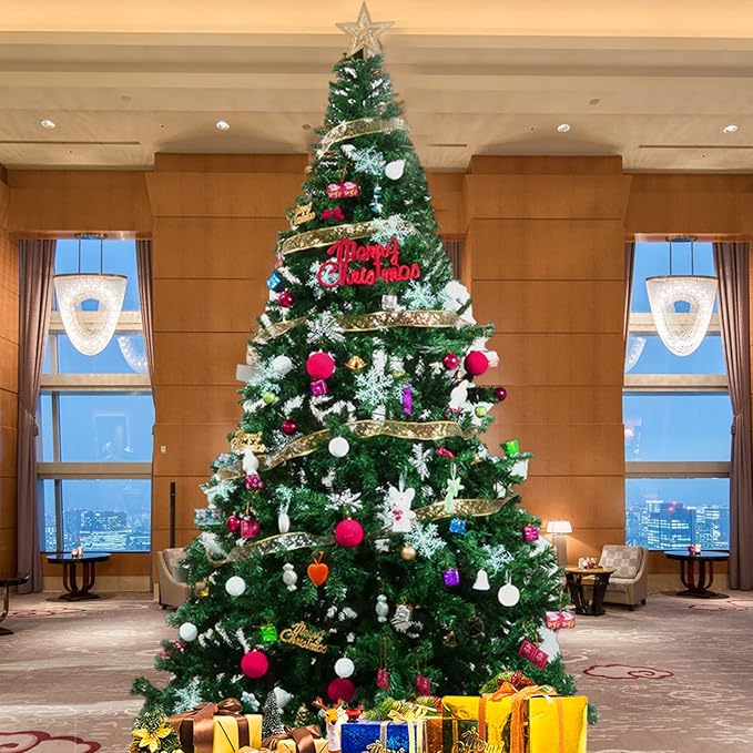 10FT Artificial Christmas Tree, Full Premium Hinged Artificial Pine Tree with 2150 Branch Tips Metal Stand for Outdoor & Indoor (Green)