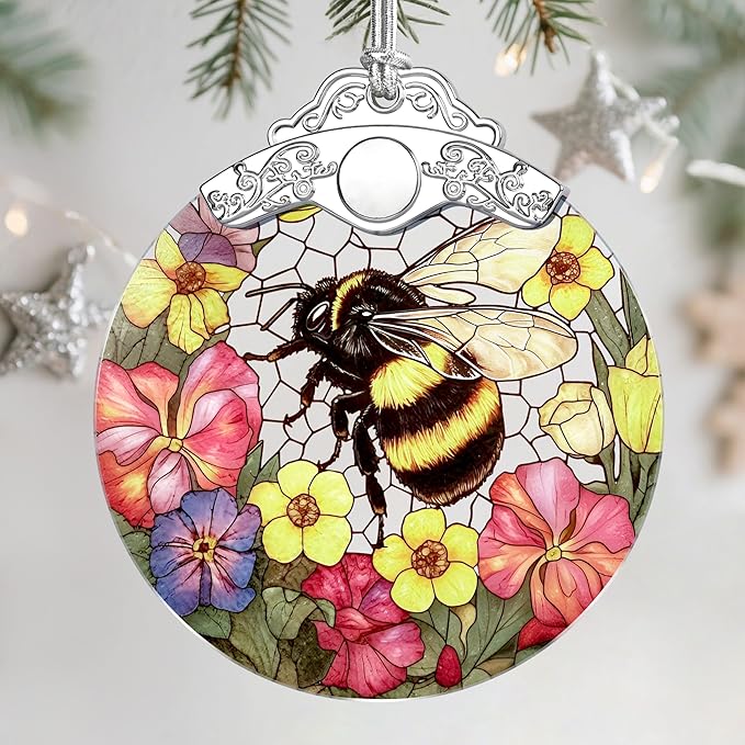Christmas Ornaments: Stained Glass Ornament, Christmas Tree Ornament, Hanging Ornaments for Home Decor & Xmas Tree Decorations – Exquisite Holiday Decor, Gifts & Holiday Present - Bee