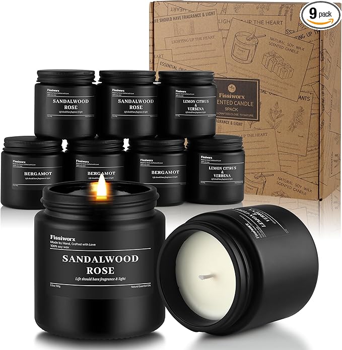 9 Pack Scented Candles Set Gifts for Men, Aromatherapy Candle Set with Scents （Sandalwood Rose/Lemon Citrus & Verbena/Bergamot）- Gift for Dad, Boyfriend, Birthday, Father’s Day, Christmas Gifts