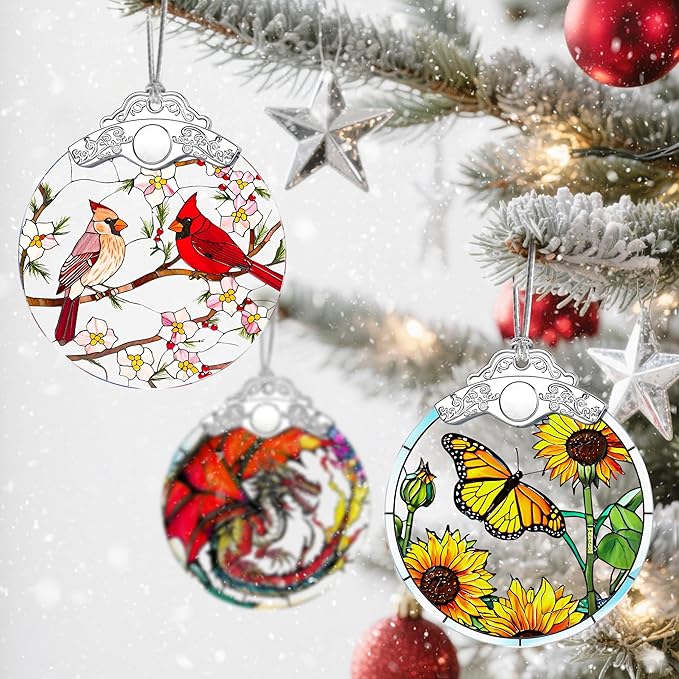 Stained Glass Ornament, Cardinal Christmas Ornaments, Christmas Tree Ornaments, Holiday Ornament & Festive Home Decor, Exquisite Party Gifts for Bird Lovers & Cardinal Gifts