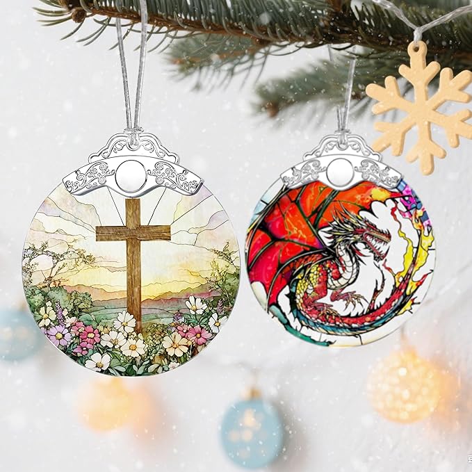Stained Glass Ornament, Cross Christmas Decorations, Christmas Ornaments for Tree, Holiday Ornament, Cross Gifts, Holiday Party Gifts, Gift Ideas & Xmas Gift