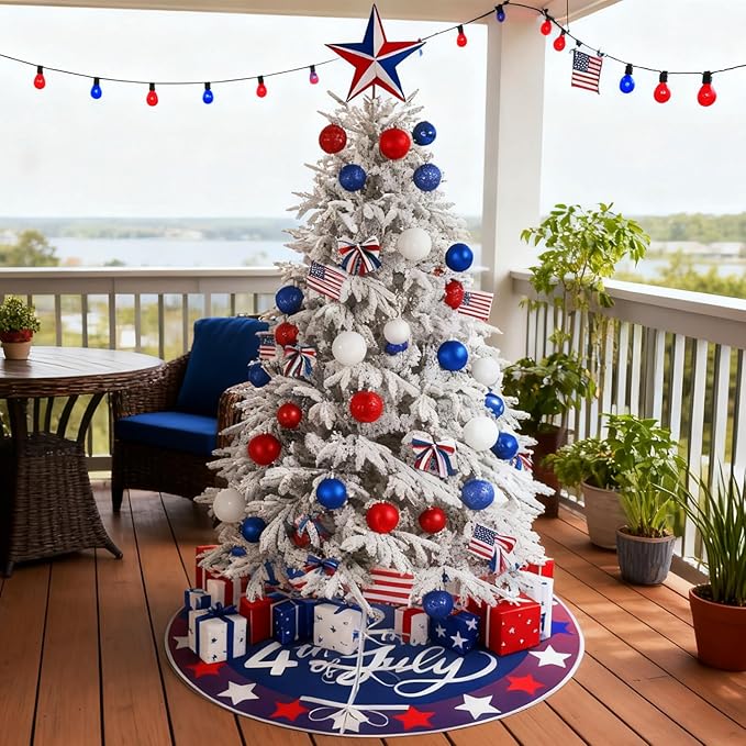 Easter Tree Skirt 4th of July Tree Skirt 36 Inch American Flag Day Memorial Day Double Sided Print Mat Independence Day Easter Christmas Holiday Party Decoration