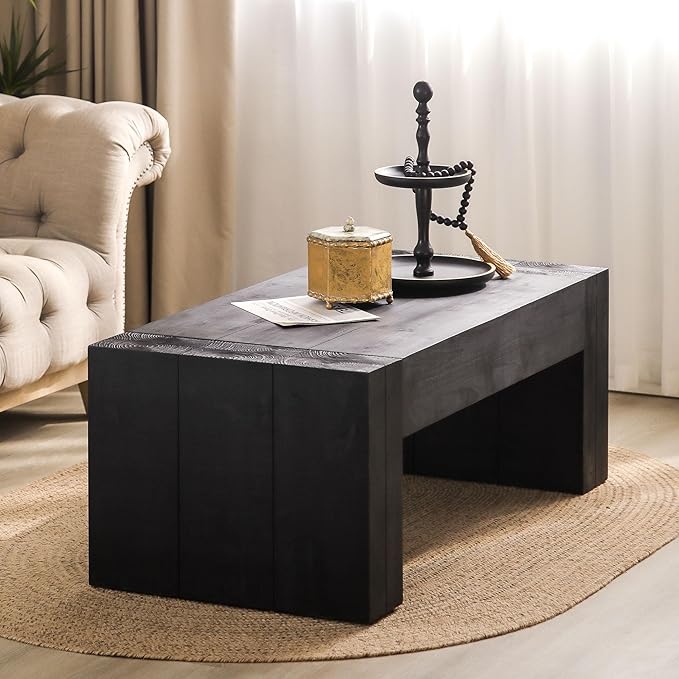 Wood Coffee Table Farmhouse Wooden Coffee Tables for Living Room, Rectangle Tea Table, Rustic Coffee Table