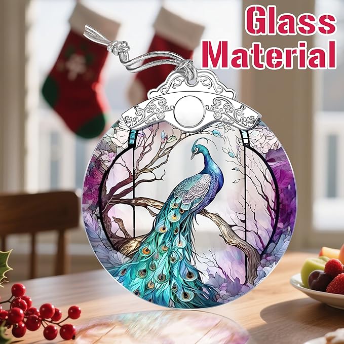 Christmas Ornaments: Stained Glass Ornament, Christmas Tree Ornament, Hanging Ornaments for Home Decor & Xmas Tree Decorations – Exquisite Holiday Decor, Gifts & Holiday Present - Peacock