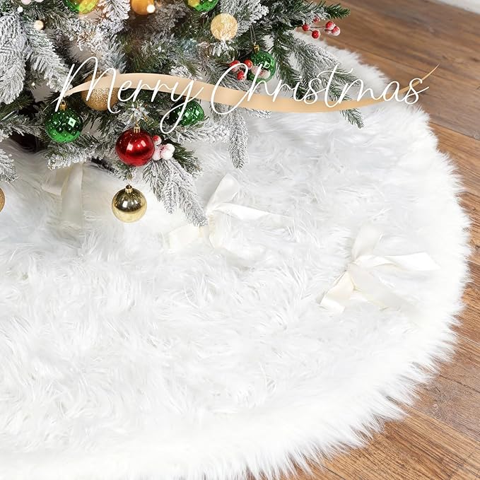 72 Inch White Christmas Tree Skirt with 4.5" Extra Long Pile– Ultra Plush Faux Fur Tree Skirt for 7.5-12 Ft Trees