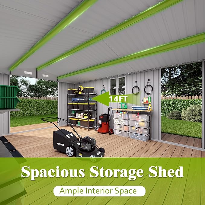 10x14 FT Outdoor Storage Shed, Large Metal Garden Shed with Side Door, Outside Tool Sheds with 2 Windows, Waterproof Storage Building with 4 Air Vents for Backyard, Patio, Lawn, Gray