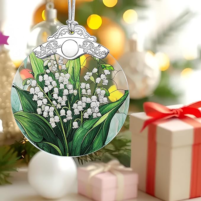 Lily of Valley Flower Stained Glass Ornament, Christmas Ornament – Christmas Tree Decor, Holiday Decoration, Stocking Stuffer, Festive Gift Idea, Gifts for Flower Lover, Nature Lover, and Mom