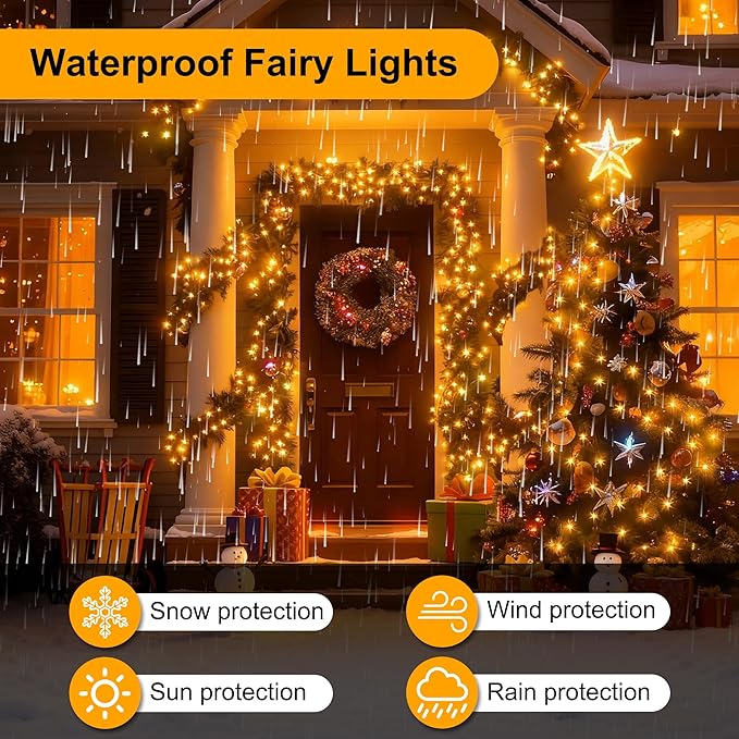 200 LED Christmas Cluster Lights, Christmas Firecrackers String Lights, Waterproof 8 Modes for Outdoor Indoor Xmas Tree Party Warm White