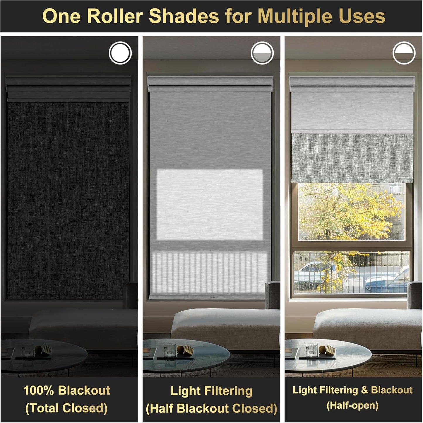 BERISSA Cordless Dual Roller Shades With Cassette Valance, Blackout and Light Filtering, Day and Night for Home Office Door - Linen Grey and White, 49 W x 56" H