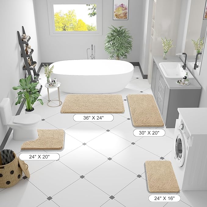 OLANLY Bathroom Rugs 34x21, Extra Soft Absorbent Chenille Bath Rugs, Rubber Backing Quick Dry, Machine Washable Bath Mats for Bathroom Floor, Tub and Shower, Home Decor Accessories, Beige