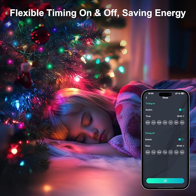 Color Changing Globe String Lights, 49ft Smart RGB-IC Fairy Lights with Remote & APP Control, Mini Ball LED Twinkle Lights Hanging for Indoor Bedroom Living Room Party Christmas Decor