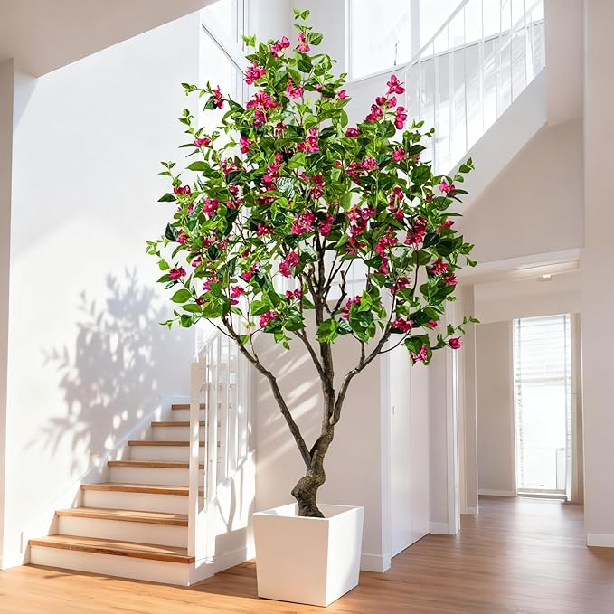 Artificial Bougainvillea Tree, 8FT UV Resistant Fake Bougainvillea Plant in Pot for Outdoor/Indoors, Realistic Faux Flowering Tree for Patio, Garden, Porch, Home Decor