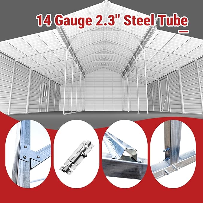 42×30FT Brown Metal Storage Shed Barn Garage, Heavy-Duty 14-Gauge Steel Building with Roller Doors, 26-Gauge Panels, Galvanized & Powder-Coated Outdoor Shelter for Farm,RV,Tractor,Tools