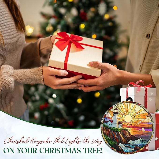 AVERXO Lighthouse Decor Christmas Decorations - Suncatcher Christmas Ornaments 2025 for Xmas Decorations - Lighthouse Gifts for Women Men, Boho Ocean Gifts for Women Men Mom Dad Ocean Lovers