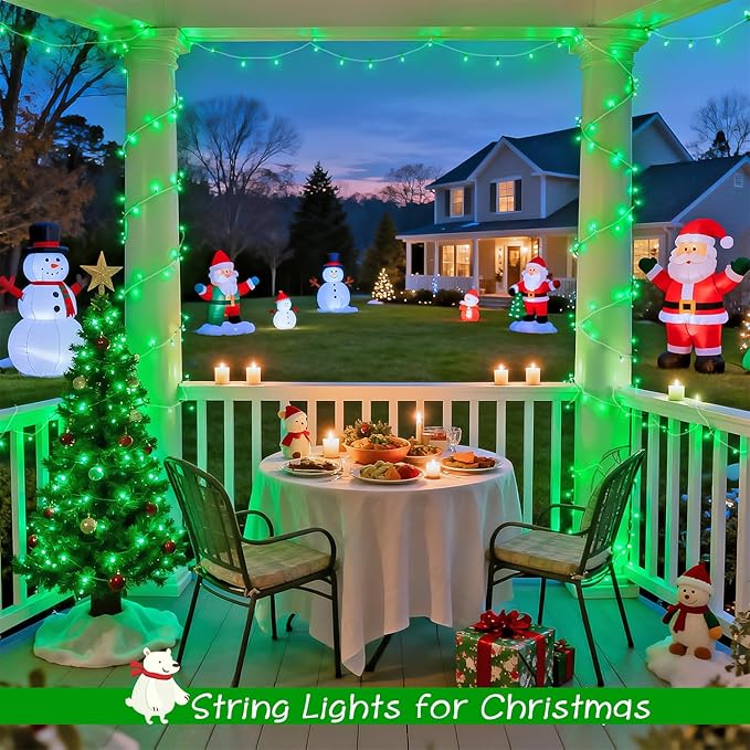 JMEXSUSS 2 Pack 100 LED Green Christmas Lights Indoor, 8 Modes Green String Lights Outdoor Waterproof, Clear Wire Connectable Christmas Tree Lights Plug in for Xmas Tree Bedroom Yard Party Decorations